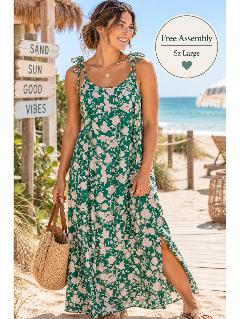 Free Assembly | L | Green Floral Maxi Dress